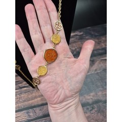 Vtg Sarah Coventry Rope Chain Necklace Gold Tone Yellow Amber Glass Cabochons