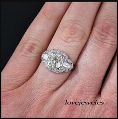 Art Deco Vintage 3CT Round Lab-Created Diamond Engagement Ring 14K White Gold FN