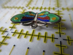 Vintage signed STERLING Colorful Guilloche Enamel BUTTERFLY Pendant or Charm