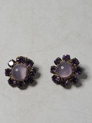 Vintage Signed Austria Purple Cabochon Rhinestone 3/4 Inch Clip Earrings