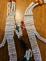 Vintage Multicolor Glass and Stone Bead Necklace Green, White, Red, Gold Beads