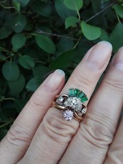 Art Deco Style Lab Created Diamond Emerald 14k Yellow Gold FN Engagement Ring