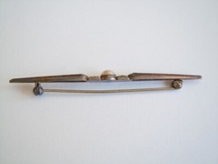 Antique Brooch 835 SILVER Blackened? Kunstperle? Marcasites 4.6 g/7.2 x 0.6 cm