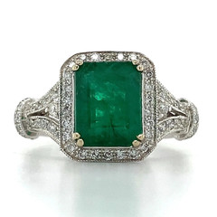 2.20Ct Emerald Cut Lab Created Emerald Halo Engagement Ring White Gold Plated