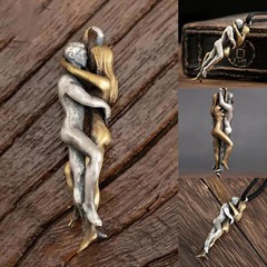 Lovers Couple Hug Pendant Necklace Romantic Love Charm Jewelry Gift for Her Him