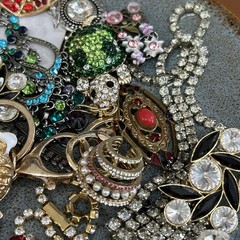 Junk Jewelry Crafting Lot Blingy Sparkling Rhinestones Junk Drawer 1lb