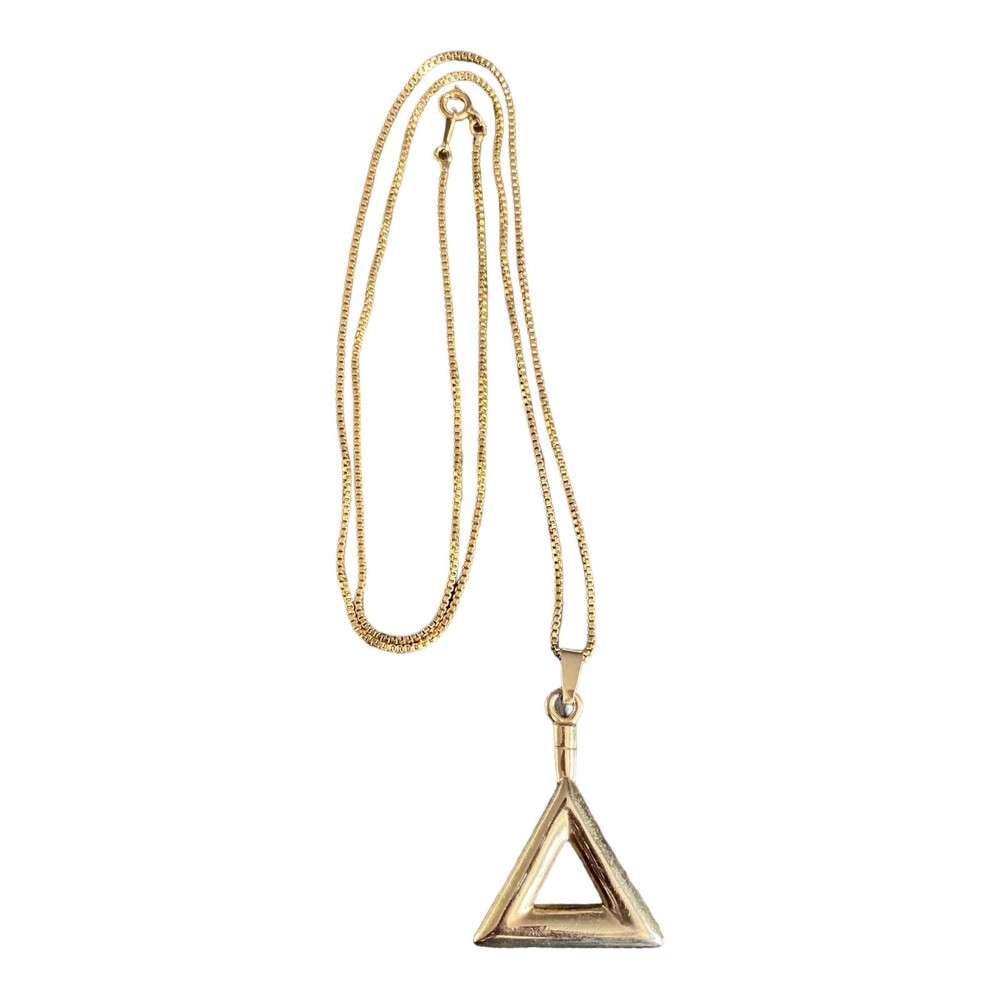 Vintage Yellow Gold Plated Triangle Pendant Necklace Chain B232