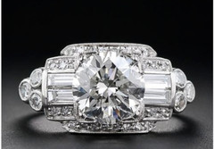 Art Deco Style Old European Lab Created Diamond Wedding 14K White Gold FN Ring