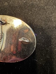 Silver colored Oval Shell Inlay Brooch Pin Signed 2in Nature Theme