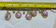 Vintage bracelet purple pearl Art Glass Beaded Gold tone toggle crescent moon 7”