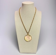 Vintage Hologram Cameo Angel with Wings Gold Tone Necklace FREE SHIP USA SELLER