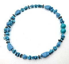 VTG? MODERN CHOKER COLLAR TURQUOISE BLU COLOR silver tone flower spacer Necklace