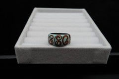 Vtg Enamel Over Acrylic Resin Ring Robin Egg Blue w/ Brown Swirl Accents Pretty