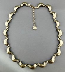 Monet Necklace Crescent Moon Wave Gold Tone Link Signed 16”