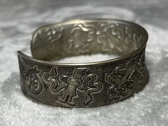 Silver Tone Metal Bracelet w Flowers, Daggers & Other Designs Signed !!