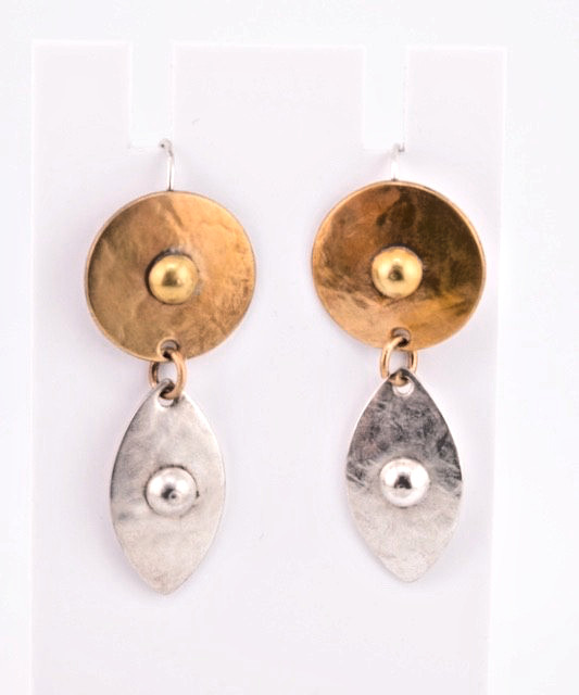 Marjorie Baer Mixed Metals Dangle Earrings Brass and Silver MB SF
