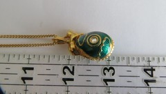 Vintage Edgar Berebi “Golden Cat on the Moon” Enamel Egg Pendant Necklace