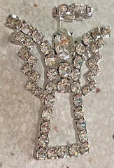 Vintage Rhinestone Guardian Angel Halo Brooch Prong Set Silver Tone 1.5″ Pin