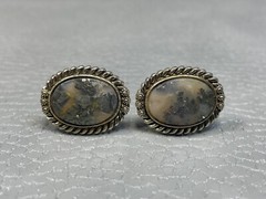 Vintage Agate Coiled Border Yellow Gold Plated Cuff Links
