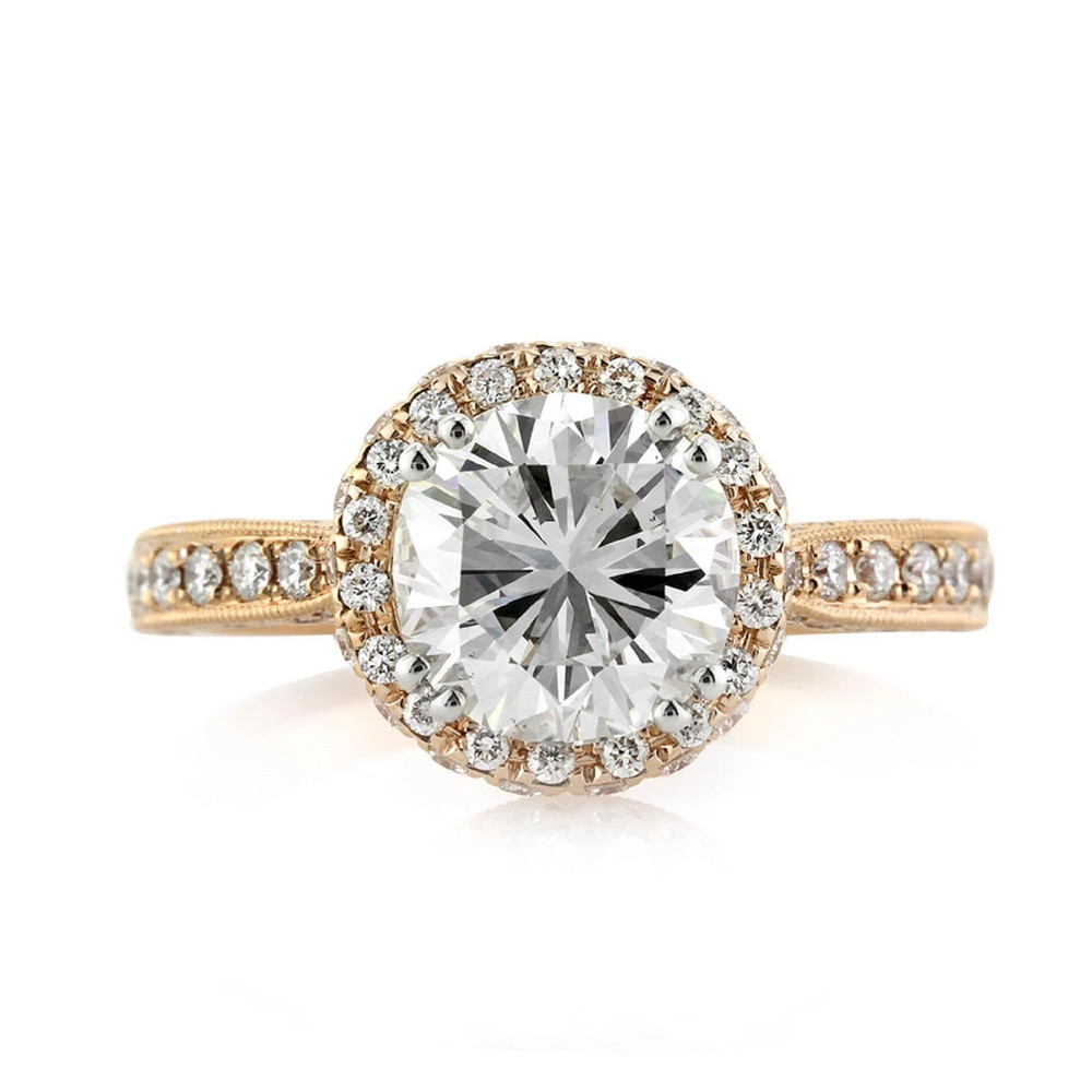Multi Stone 2.50CT Round Cut White Moissanite With 10K Yellow Gold FN Women Ring