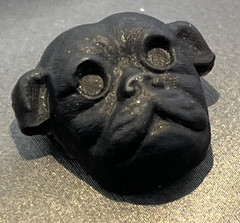 Victorian English Pin Black Glass Pug Dog Mourning Pin Brooch Antique