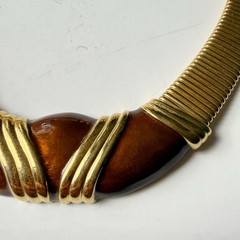 Vintage Morgan Taylor Bronze Enamel Goldtone Omega Collar Necklace