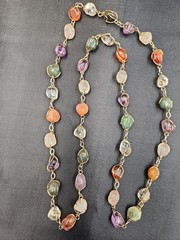 Vintage 1960s Caged Gemstone Necklace Bracelet Set Wire Wrapped Tumbled Boho MCM