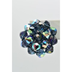 Vintage Crystal Clip On Earrings Deep Navy Blue AB Cluster Glamour 1950s A24