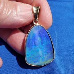 Original EARTH MINED Black Australian OPAL Bezel Set Pendant Deco SOLID 14K GOLD