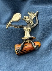 Vintage Charles Worth Bakelite Woman Mirror Brooch Pin Tribal Bongo Drum Native