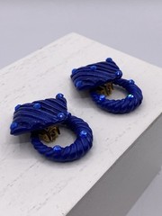 Jeff Lieb Signed Blue Rhinestones Clip On Earrings Squares W/ Detachable Circles