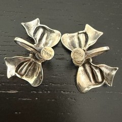 Vintage Sterling Silver Bow Ribbon Screw Back Earrings Rhinestone Accent 6.94g