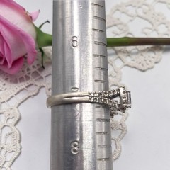 Vintage EC 925 Sterling Silver CZ Halo Accent Split Shank Ring, size 7