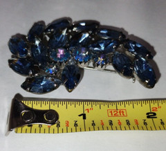 JULIANA Aqua Blue Rhinestone Leaf Flower Pin Broach Multi shaped Rhinestones