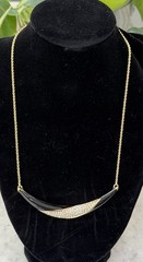 Christian Dior Vintage Necklace Pave Rhinestone Enamel Crescent Gold Plate 16”