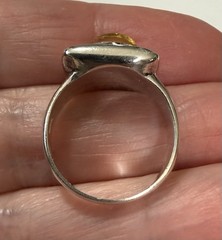 Vintage Modernist Sterling Silver Lemon Amber Cabochon Square Face Ring Size 5.5