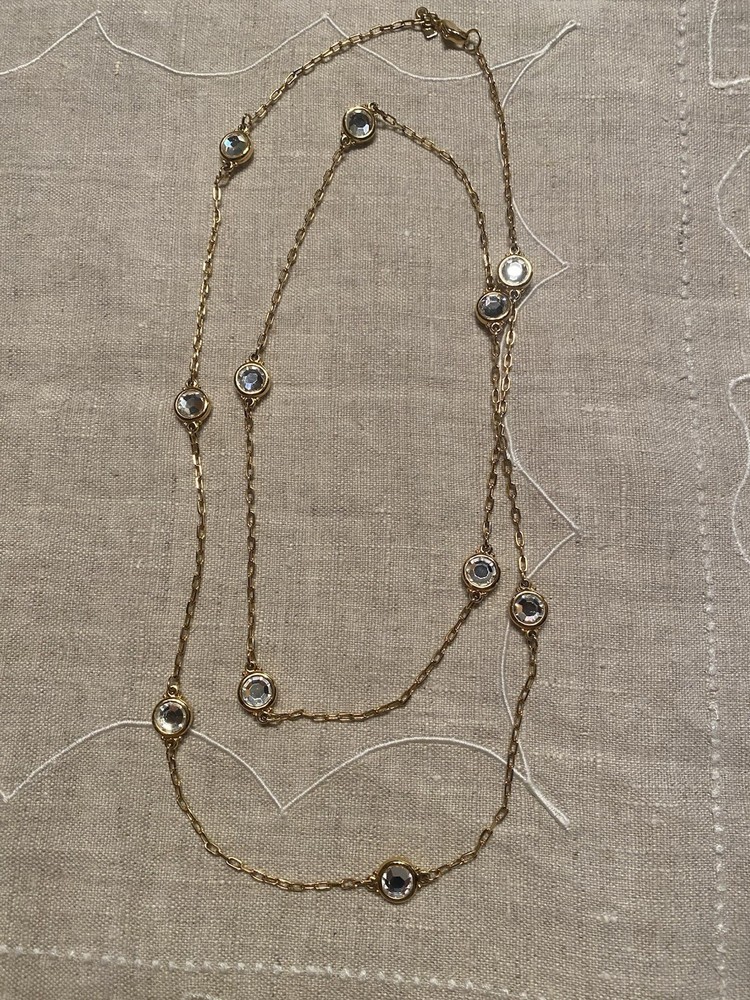 Swarovski Vintage Imber Strand Bezel Set Round Crystals In Gold Tone 36”