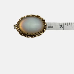 Vintage Japan Opaline Glass Cabochon Pendant Gold Tone Ethereal Retro Chic