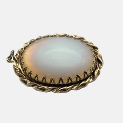 Vintage Japan Opaline Glass Cabochon Pendant Gold Tone Ethereal Retro Chic