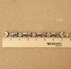 Vintage Enamel Slider Charms Toy Train All Occasions Gold Tone 7 1/2” Bracelet