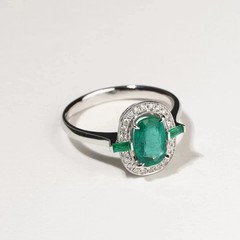 3Ct Art Deco Style Emerald Lab Created Diamond Engagement 14K White Gold FN Ring