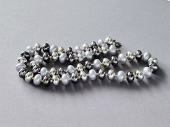 Vintage Beaded Necklace Silver, Gun Metal Gray, and Gray Faux Pearl 24” necklace