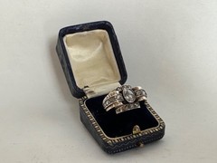 Antique Rare 14k Georgian Rose gold Large Retro Rose Cut Diamond Ring, Sz 7.5