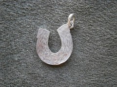 Lucky Horseshoe Red Stones Vintage Sterling Silver Bracelet Charm Pendant ~ FLAW