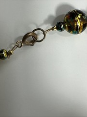 Vintage Iridescent Glass Bead Necklace Brown Green Matching Earrings