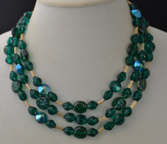Trifari multi strand art glass irridescent aurora borealis necklace three 17″