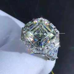 3Ct Asscher Cut Real Moissanite Halo Women Engagement Ring 14K White Gold Plated