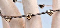 VTG STERLING SILVER & 14K WJ Signed TwoTone Puffy Heart Bar Link Dainty Bracelet