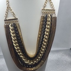 Chicos Gold Layered Chain Bib Necklace Long Adjustable