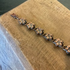 Antique Bronze-Toned Bracelet Filigree Flowers Victorian Style Size 6.75” RARE